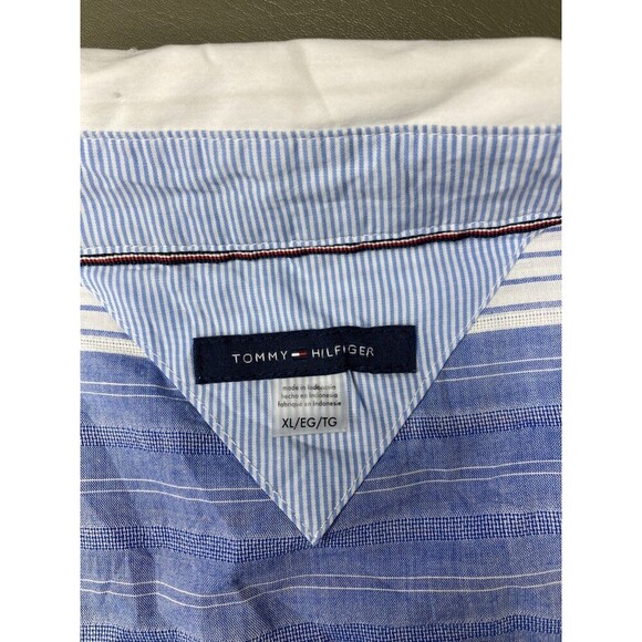 TOMMY HILFIGER Shirt Women XL Blue Red White Button Up Striped Americana - Picture 2 of 5